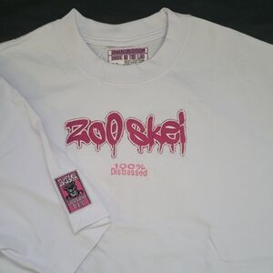 Z0OSKE¡ 100%DISTRESSED TEE Color: White/Pink, Material:100% Cotton